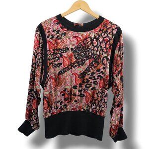 Vintage Lillie Rubin Silk Top Black Red Paisley Size 12 Asian Tiger Back Buttons